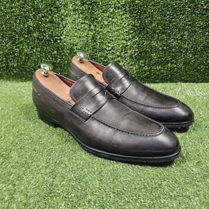 Magnanni‎ for Neiman Marcus Charcoal Leather Penny Loafers Mens Size 10 M